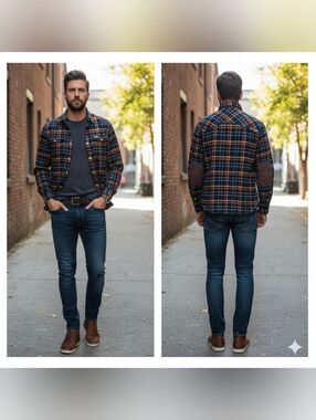 MooseJaw Plaid Button-Up Shirt with Elbow Patches - Hot TODDY or Spruce
